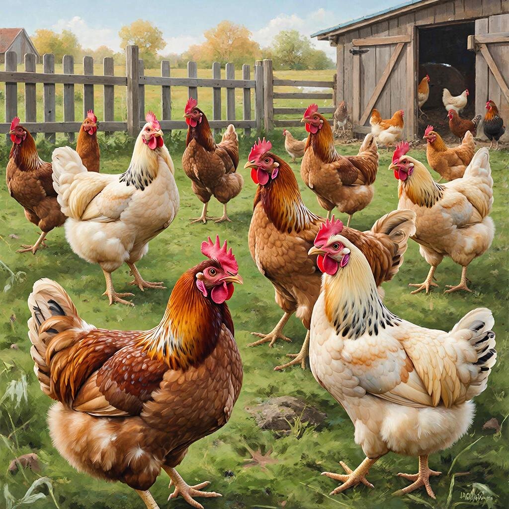 Куры. Изображение сгенерировано сервисом GigaChat 