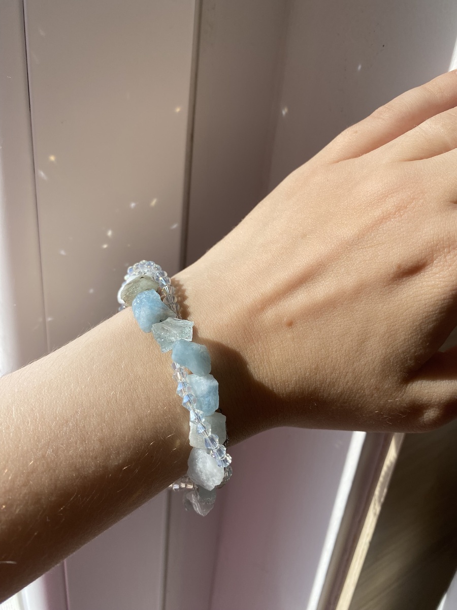 браслет из аквамарина, сделанный опять моими руками