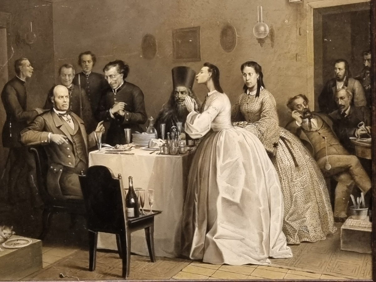 Иван Калганов. Поздравление начальника с наградой. 1865 холст, наклеенный на картон, масло 