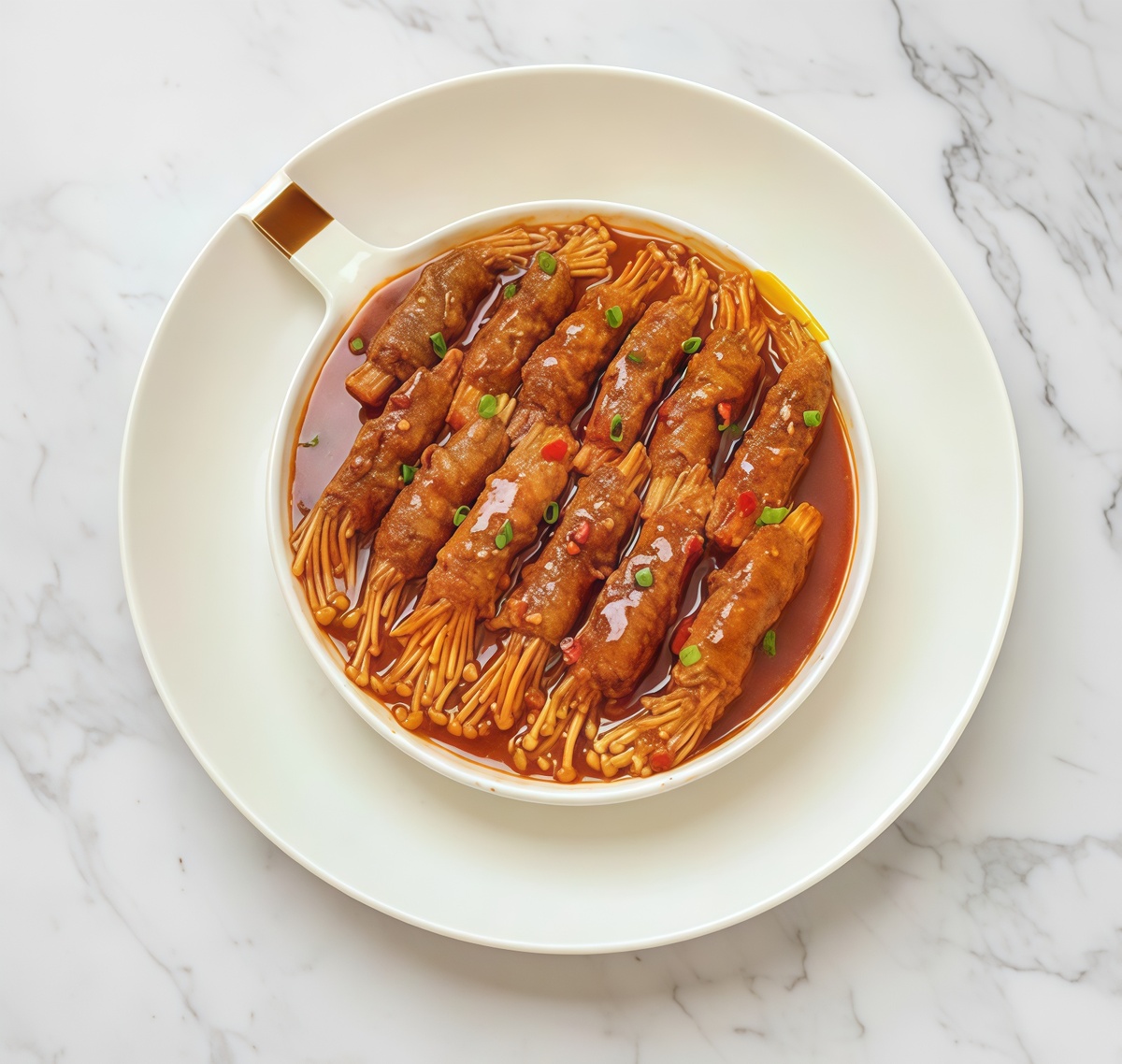 Роллы с говядиной, грибами и чесночным соусом