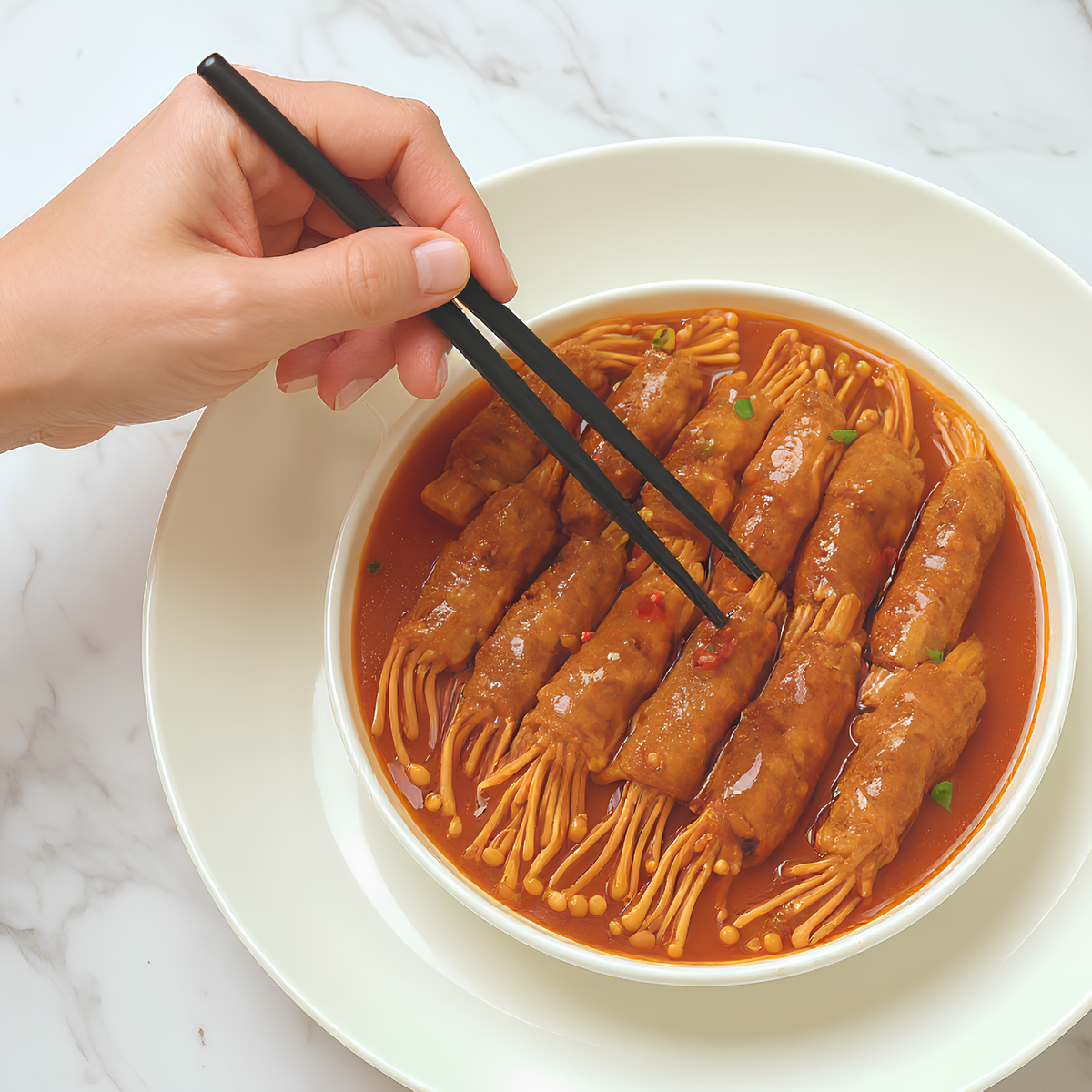 Роллы с говядиной и грибами в чесночном соусе