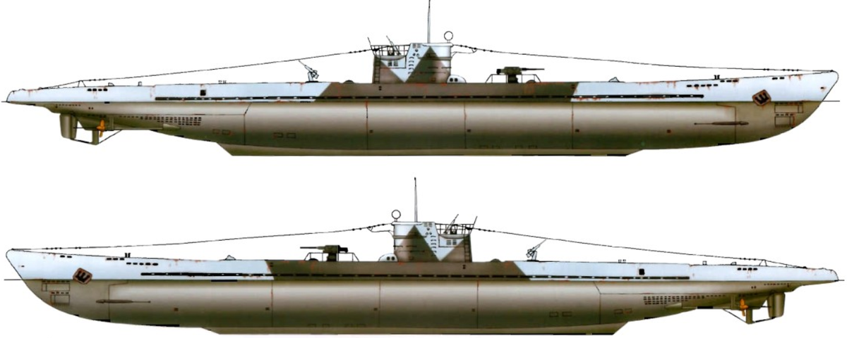 Схема внешнего вида подводной лодки U-507 серии IXC