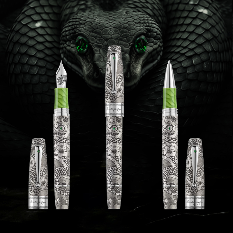 Корпуса перьевой ручки и роллера выполнены из стерлингового серебра, а грип-секции — из биофильной смолы Juma®