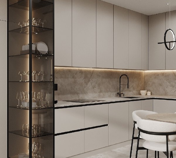 Неоклассический дизайн кухни-гостиной