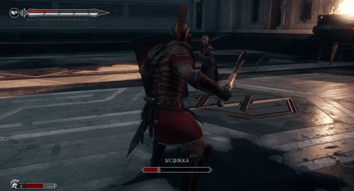 Gif картинка "Будикка вонзает два клинка в пол"