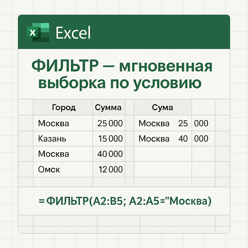 ФИЛЬТР - мгновенная выборка по условию. Онлайн-школа Excel МозгоЁж Ксении Кондратьевой