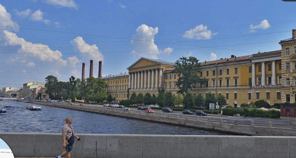 Здание центральное Обуховской больницы. Вид с моста Московского проспекта. Скриншот Яндекс карты  