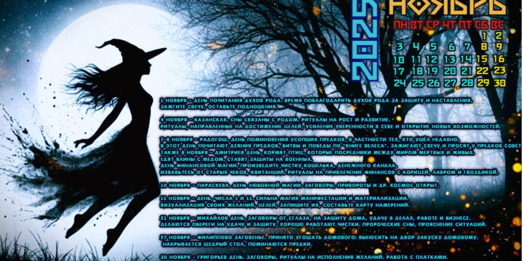 Календарь-шпаргалка Ноябрь 2025