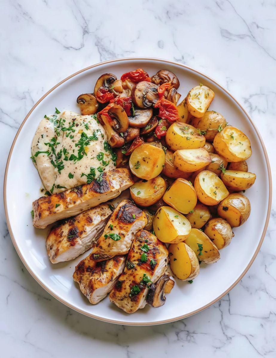 Курица с картофелем и чесночным соусом