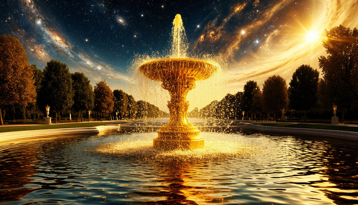 Источник богатства как квантовый родник: из пустоты возникает золотой фонтан, чьи брызги становятся галактиками финансовых возможностей. Философия — призма, преломляющая этот поток в индивидуальные судьбы, где каждая капля содержит весь потенциал вселенной.