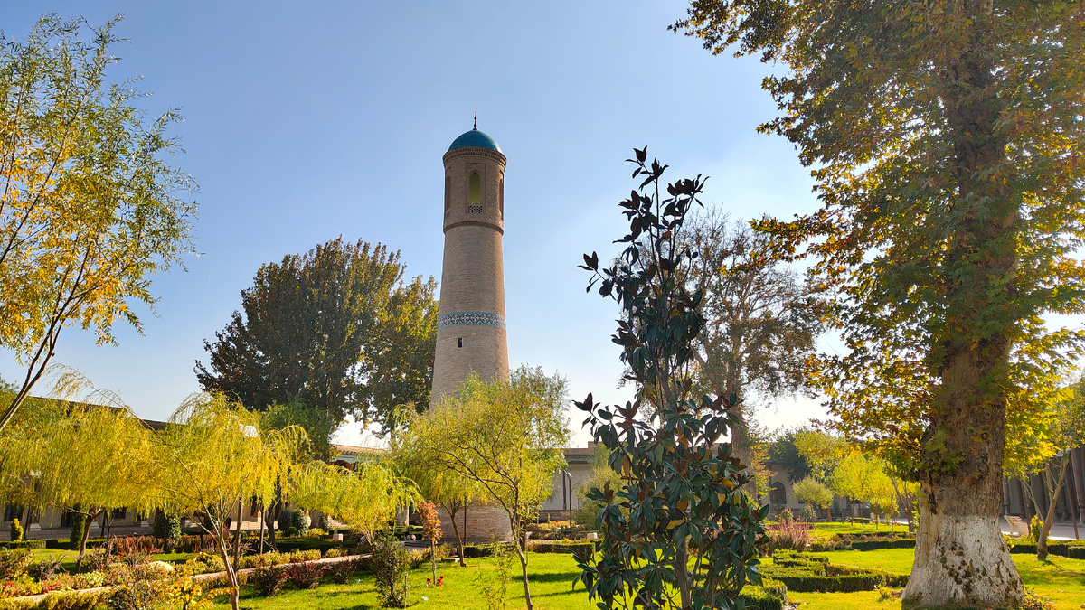  Посередине двора, похожего на чудесный сад, возвышается Минарет