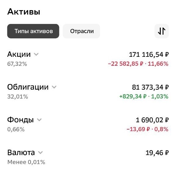 Скриншот стоимости активов