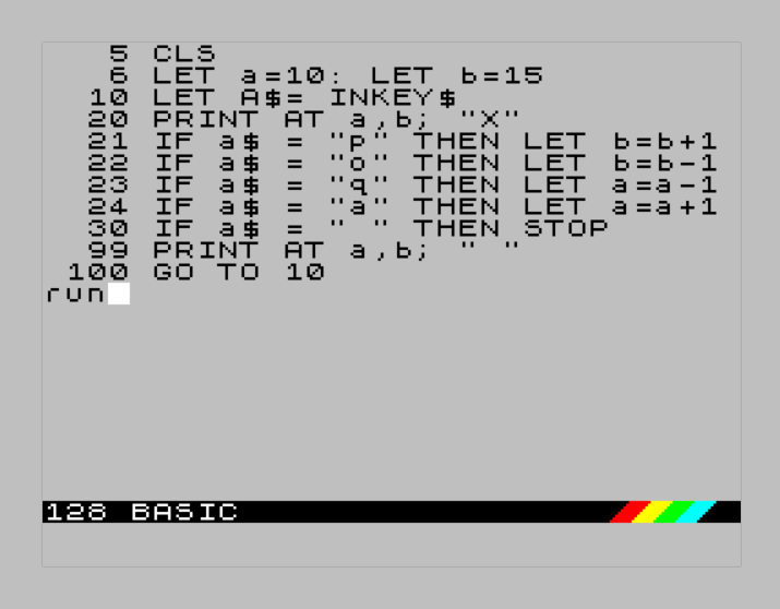Простая программа управления символом на экране