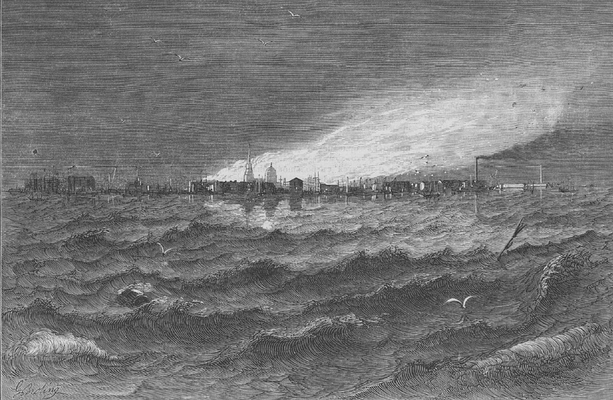 Вид на Кронштадт со стороны Ораниенбаума (журнал "Всемирная иллюстрация" 1874 год)