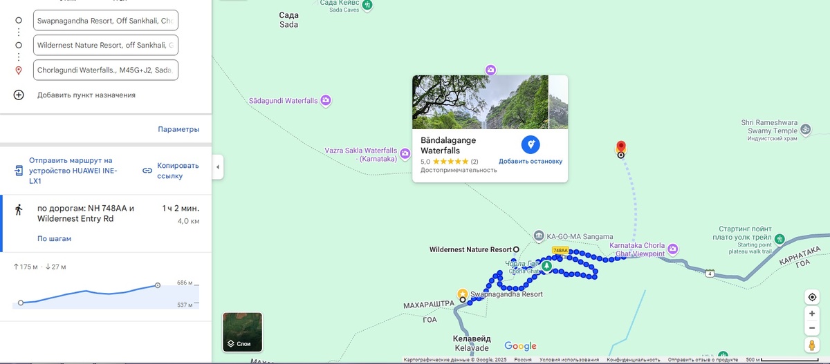 Карта нашего маршрута к водопаду