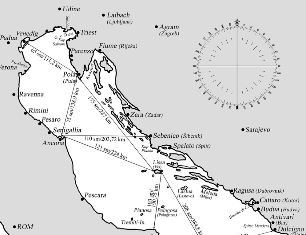 Схема театра боевых действий. Остро в Лисса - в центре