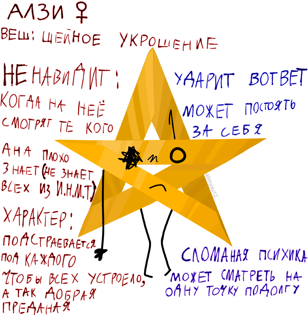 Дополнительно: светится в темноте по настроению ( ультрафиолетовым и белым), любит петь и танцевать ночью только тихо, тренируется с палками как с мечом, очень ловкая но догнать могут