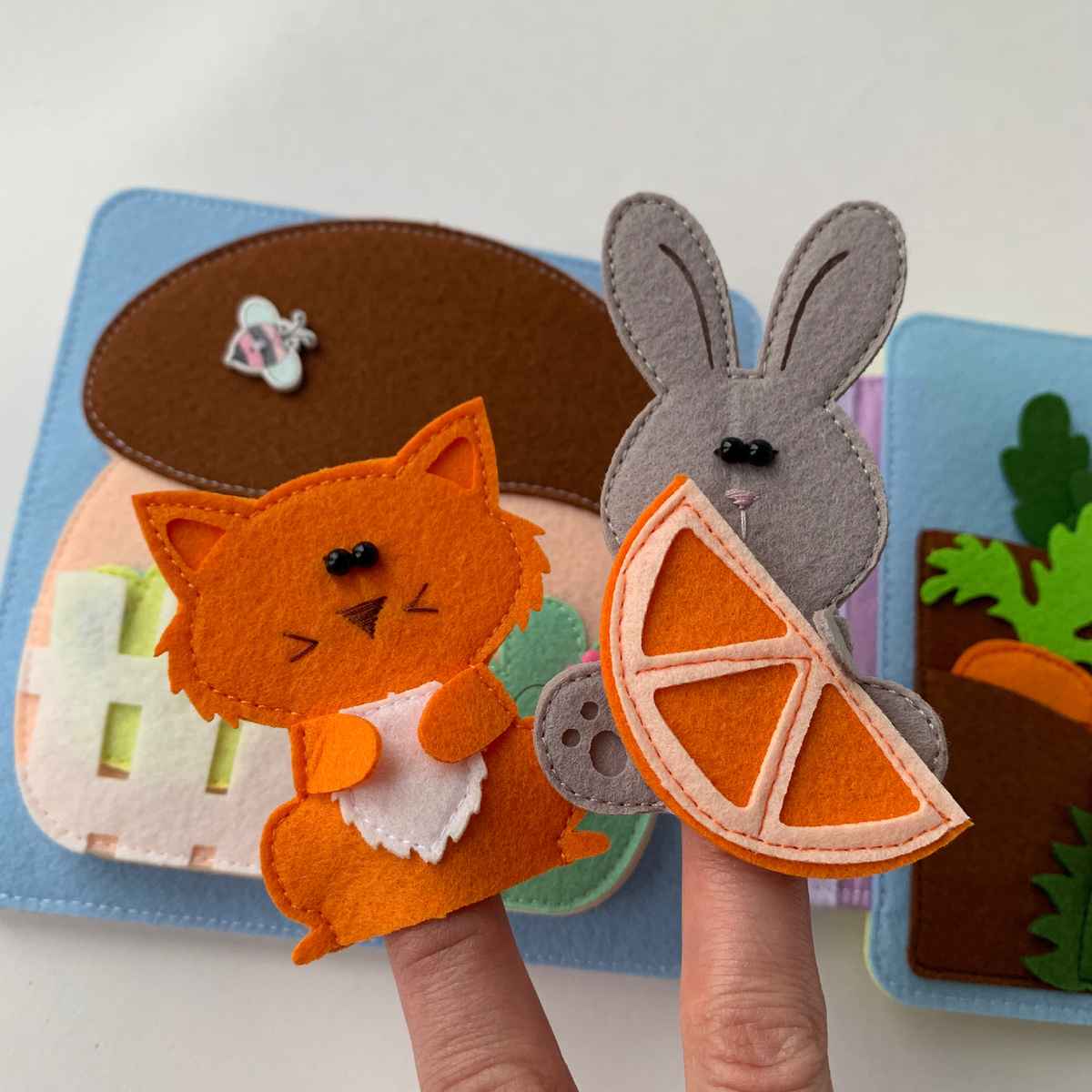 Пальчиковые игрушки Котенок Федя (планшет N5) и Зайчонок Тимка (планшет N4) из книжек MimiBabyBook