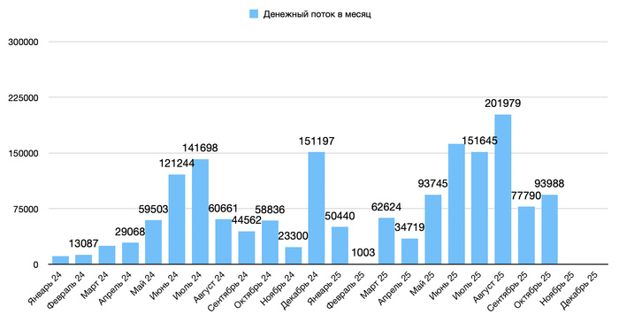 Денежный поток с Января 2024 по Октябрь 2025 включительно