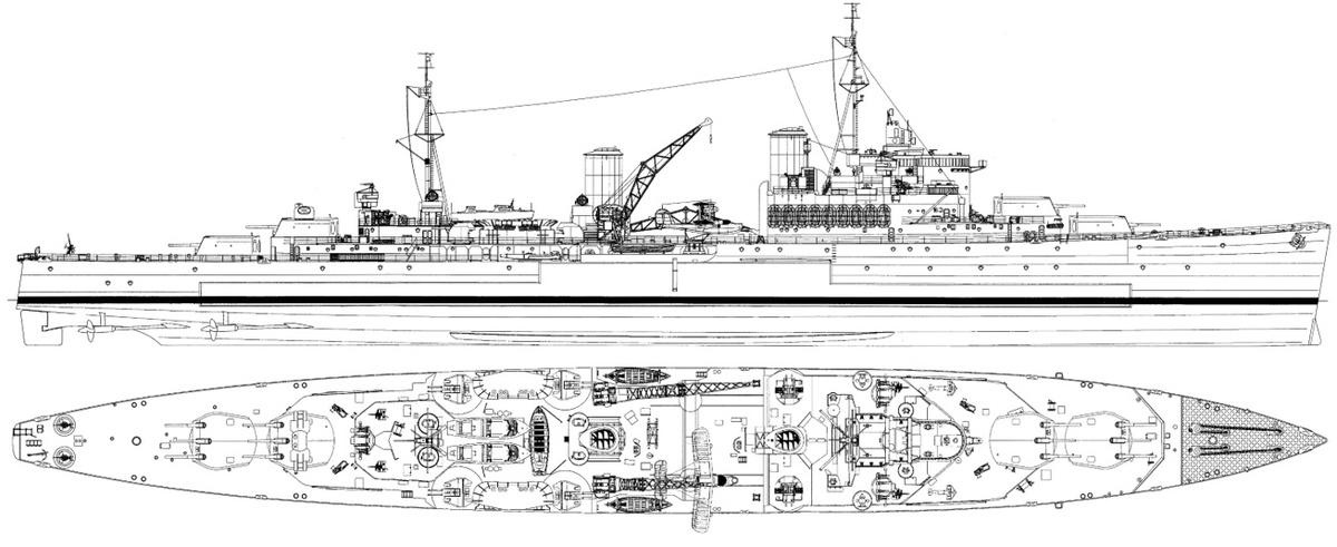 Эскиз крейсера Fiji с измененной кормой и уменьшенной длиной корпуса