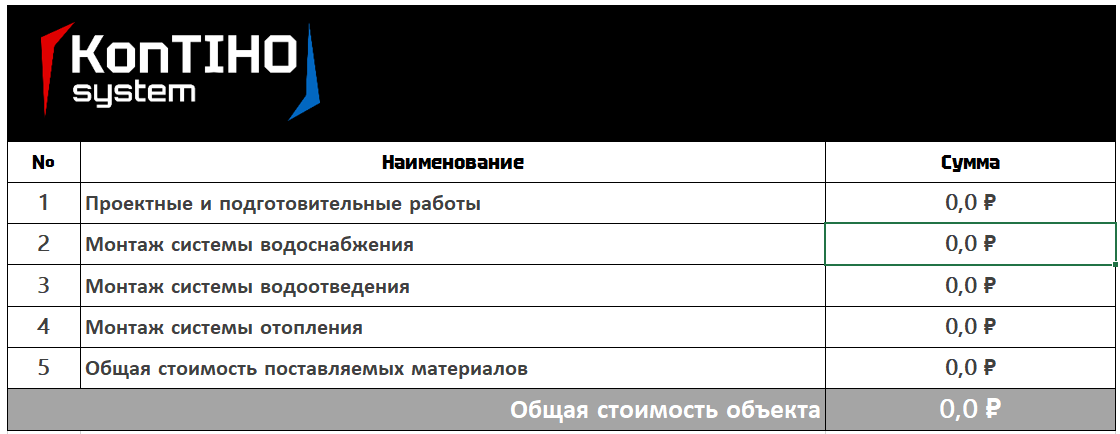 Пример сметы, внутри которой сидит очень много позиций. 