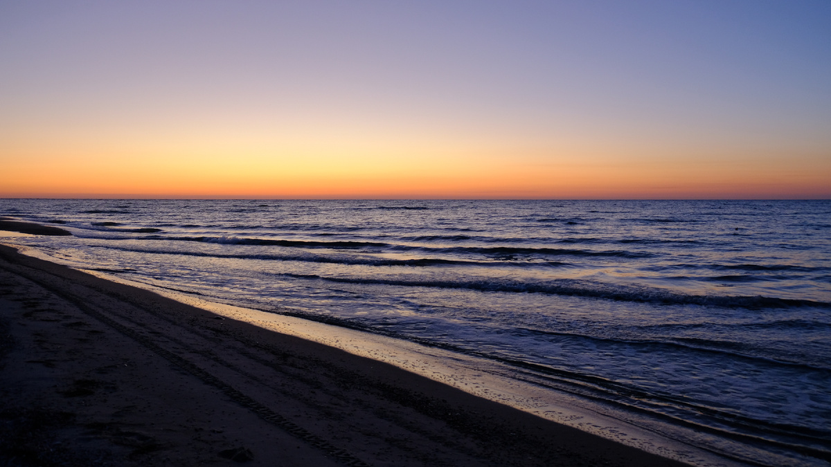 На рассвете. 