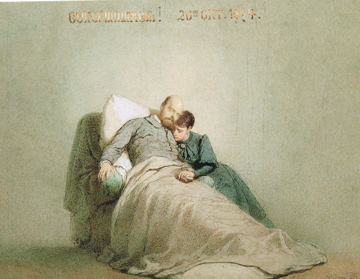 Смерть Александра III в Ливадии. 1895. Михаил Зичи. Ссылка: https://ru.wikipedia.org/wiki/Александр_III Александр Александрович был Державным Шефом Астраханского полка с рождения и до смерти: с 26.02.1845 года по 21.10.1894 года: 26 февраля 1845 г. — Наименован Карабинерным Его Императорского Высочества великого князя Александра Александровича полком. 19 марта 1857 г. — Астраханский карабинерный Его Императорского Высочества великого князя Александра Александровича полк. 25 марта 1864 г. — 12-й гренадерский Астраханский Его Императорского Высочества Великого Князя Александра Александровича полк. 29 мая 1865 г. — 12-й гренадерский Астраханский Его Императорского Высочества Наследника Цесаревича полк. 2 марта 1881 г. — 12-й гренадерский Астраханский Его Величества полк. 2 ноября 1894 г. — 12-й гренадерский Астраханский Императора Александра III полк. Ссылка: https://dzen.ru/a/Z88LOcjOz1k6oqoT