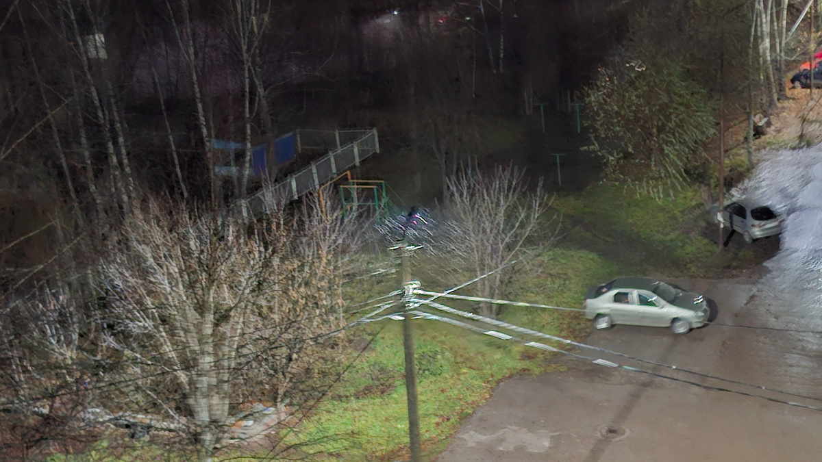 Снег продолжает идти: в свете фонаря видно его. Но он мокрый и сразу тает. Ночью уже минусовая температура, даже страшно подумать, что будет, если снег продолжится.