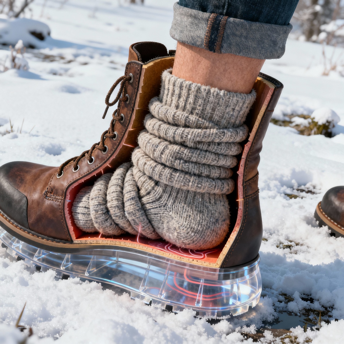 Толстые носки сдавливают ноги и не защищают снизу