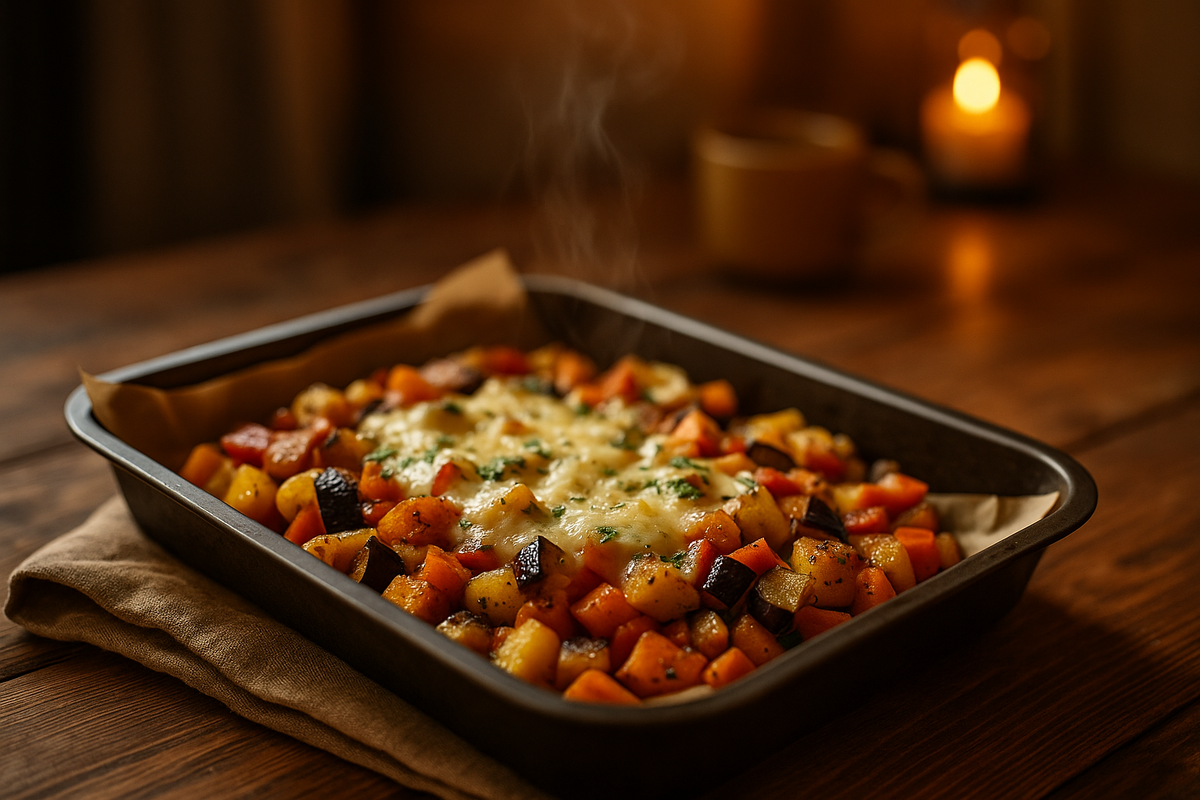 «Осенний комфорт-ужин из запечённых овощей с сыром — ароматный, тёплый и простой. Блюдо, которое спасает от промозглого вечера и возвращает уют.»