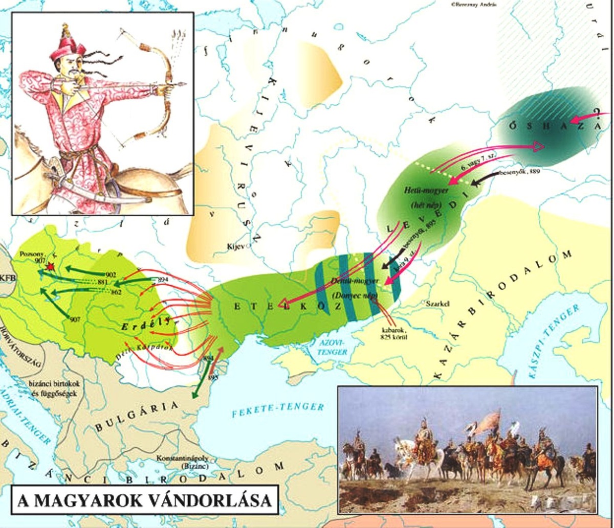 Переселение венгров на Дунай (карта с Википедии)