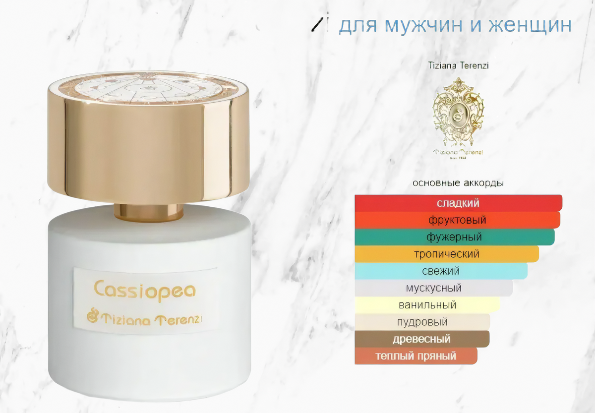Один из самых известных духов что представляют чуть ли не все аккорды, Tiziana Terenzi - Cassiopea.