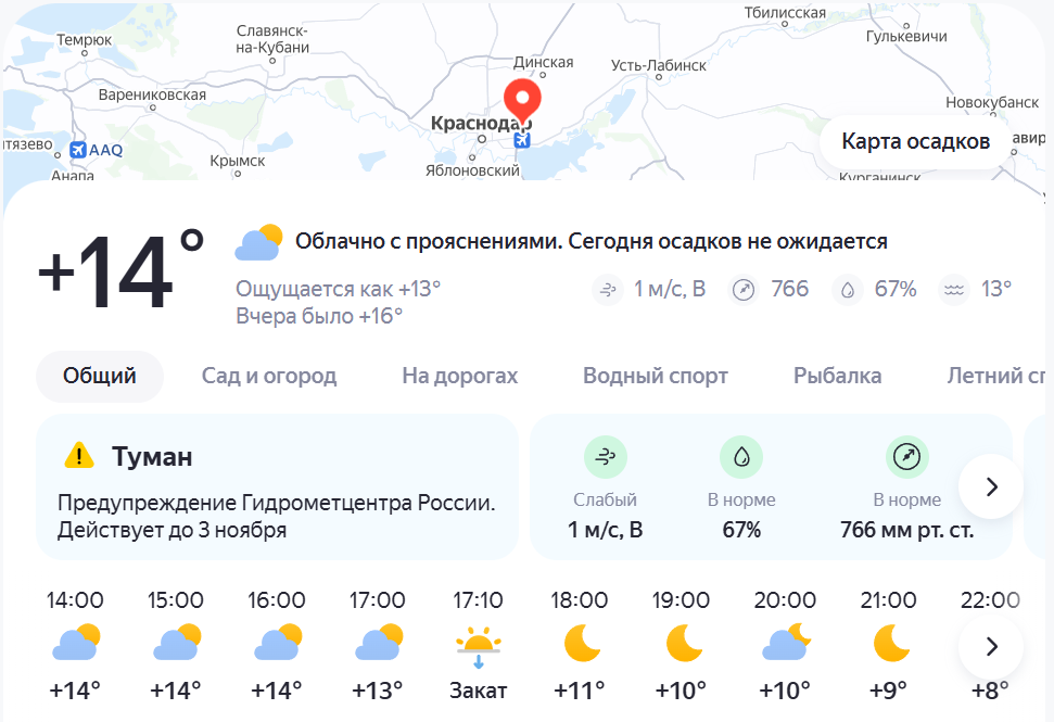 Скриншот с Яндекс.Погода