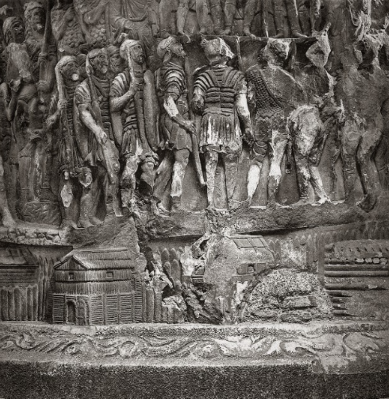 Римский военный лагерь на ьерегу Дуная, барельеф на колонне Марка Аврелия 