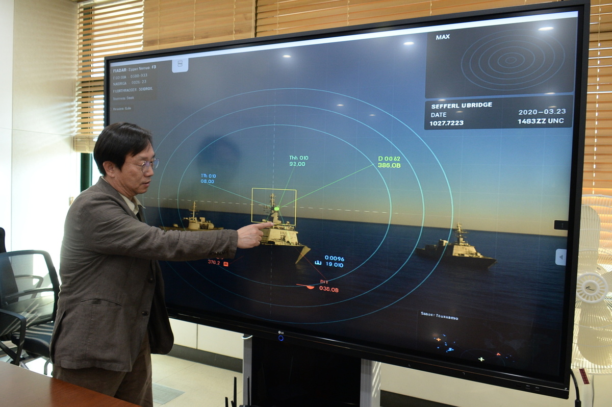 Исследователи ETRI демонстрируют результаты моделирования автономного судна с использованием разработанной ими среды разработки прикладного программного обеспечения искусственного интеллекта «Tango MLOps» [Предоставлено ETRI] 