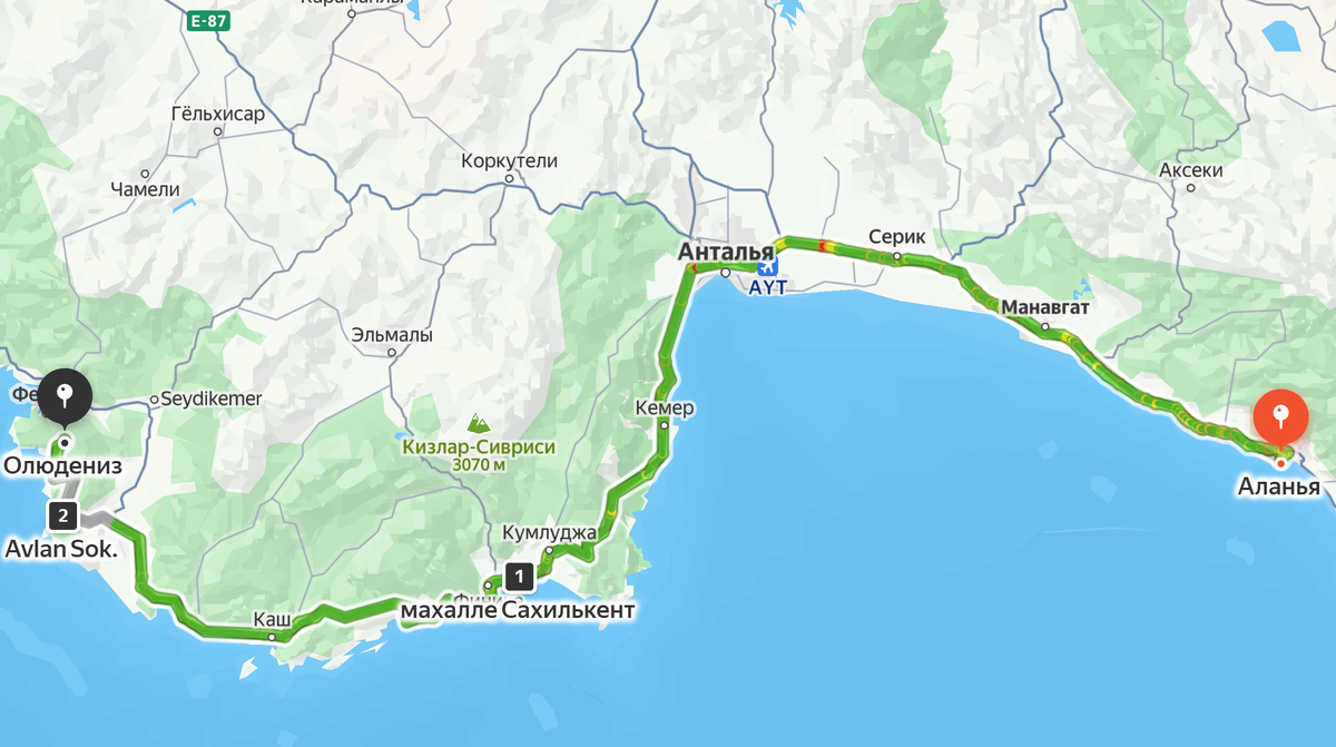 Маршрут Аланья - Олюдениз