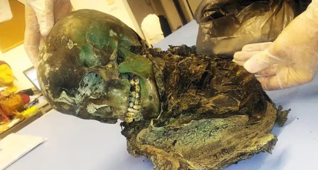 Мумифицированные останки подростка, похороненного сотни лет назад, приобрели характерный зеленый цвет