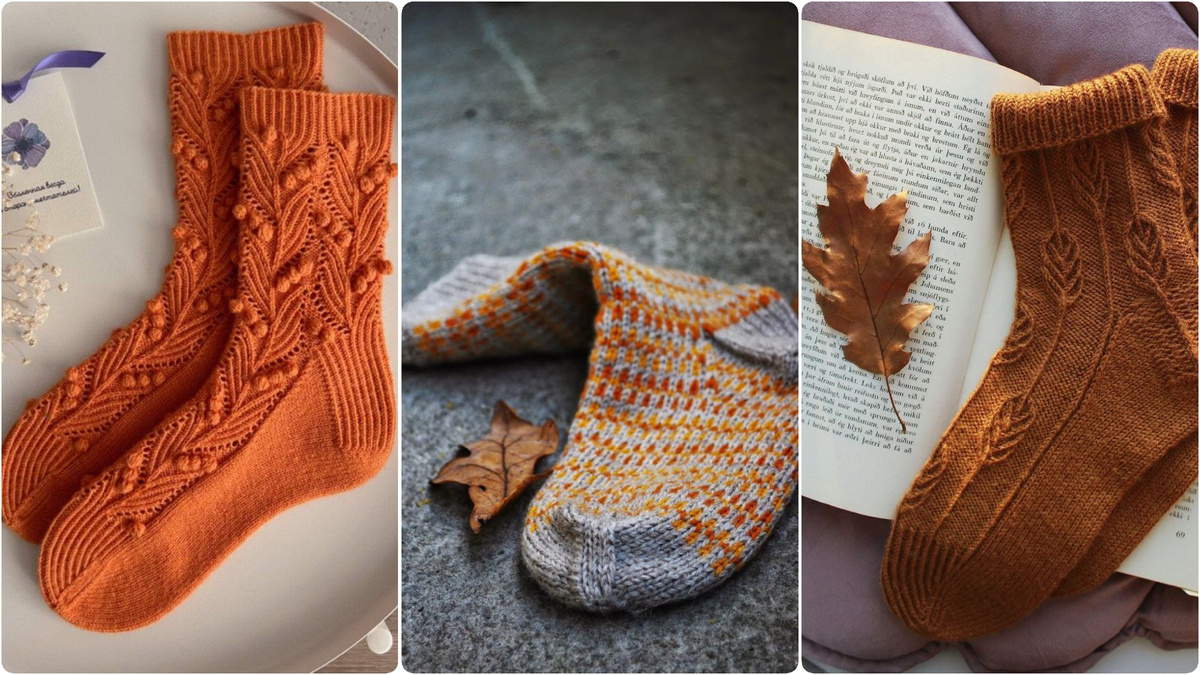 Идеи теплых носочков в цветах осени. Коллаж автора. Фото найдено на просторах Pinterest. Листайте вправо, чтобы увидеть больше
