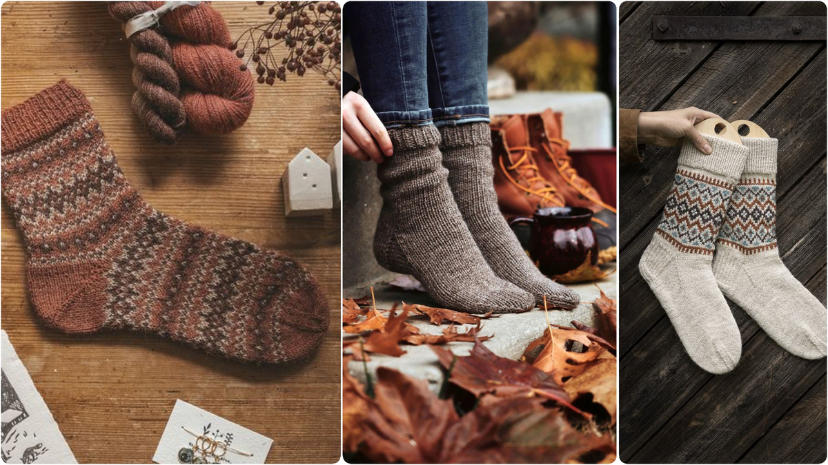 Идеи теплых носочков в цветах осени. Коллаж автора. Фото найдено на просторах Pinterest