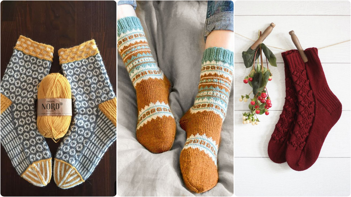 Идеи теплых носочков в цветах осени. Коллаж автора. Фото найдено на просторах Pinterest