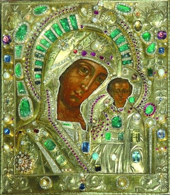 Казанская икона Божией Матери (Ватиканский список). Сер. XVIII в. Оклад кон. XVIII-нач.XIX в.