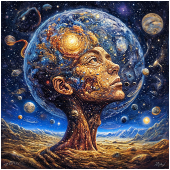 Сгенерировано ИИ- Вселенная и человек.