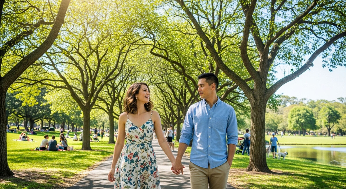 Она Водолей, а он - Телец. Вместе счастливы и прогуливаются в парке