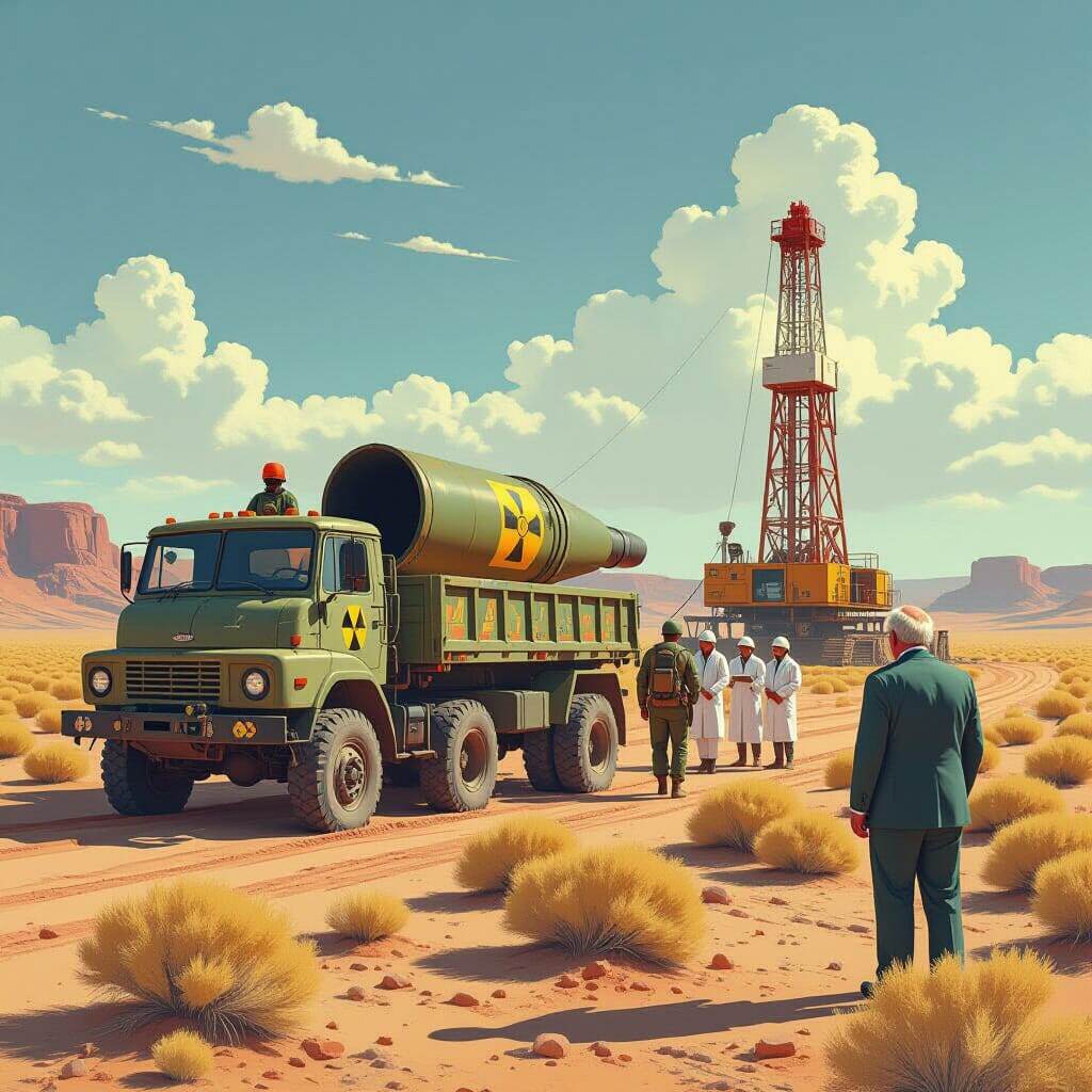 Ядерные испытания в американской пустыне, изображение создано нейросетью