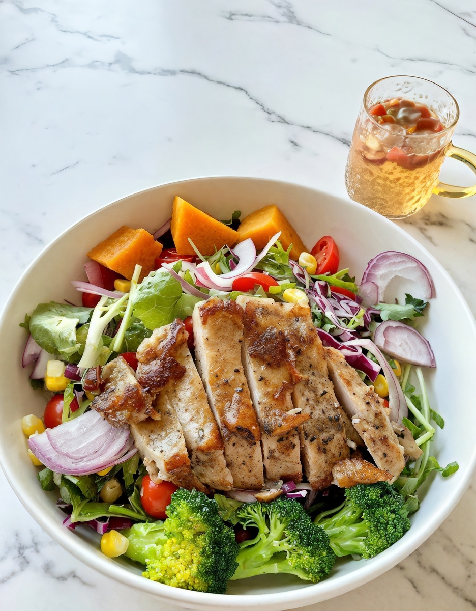Гриль-салат с курицей и овощами
