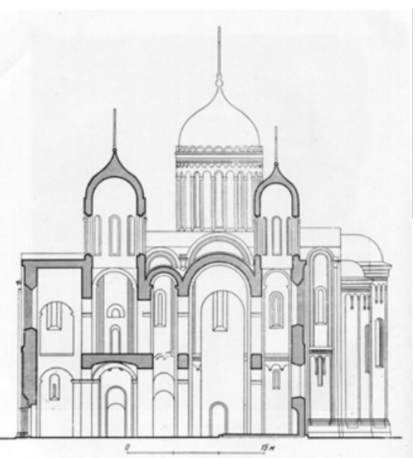 Успенский собор во Владимире. Натурная реконструкция 1888–1891 годов. Разрез.