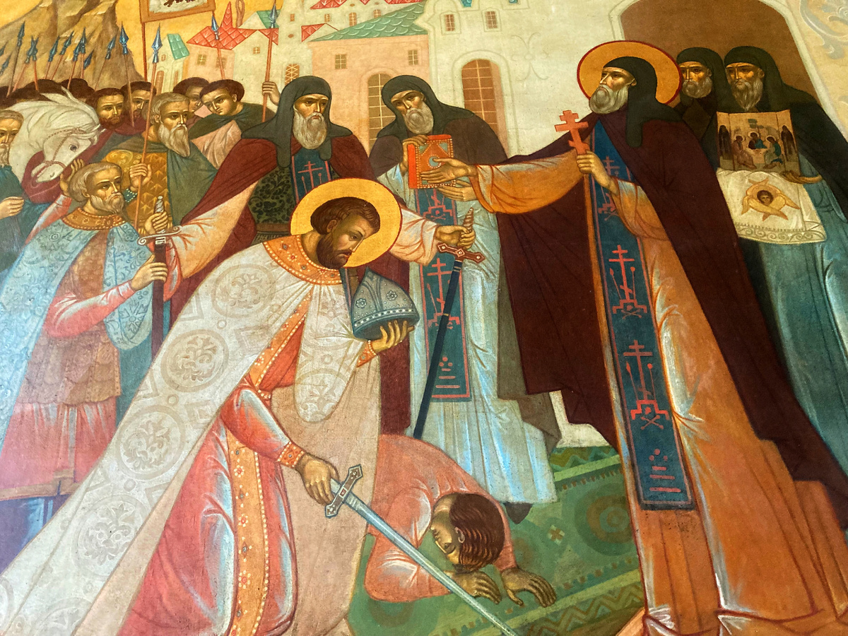 Преподобный Сергий Радонежский благословляет  великого князя Димитрия Донского на битву