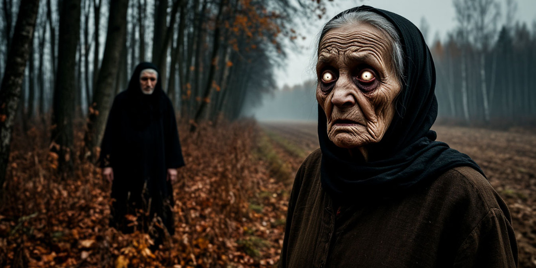 Хожу в лес за грибами. Нашёл избушку с мёртвой старухой внутри. Когда ухожу — она встаёт и идёт за мной.