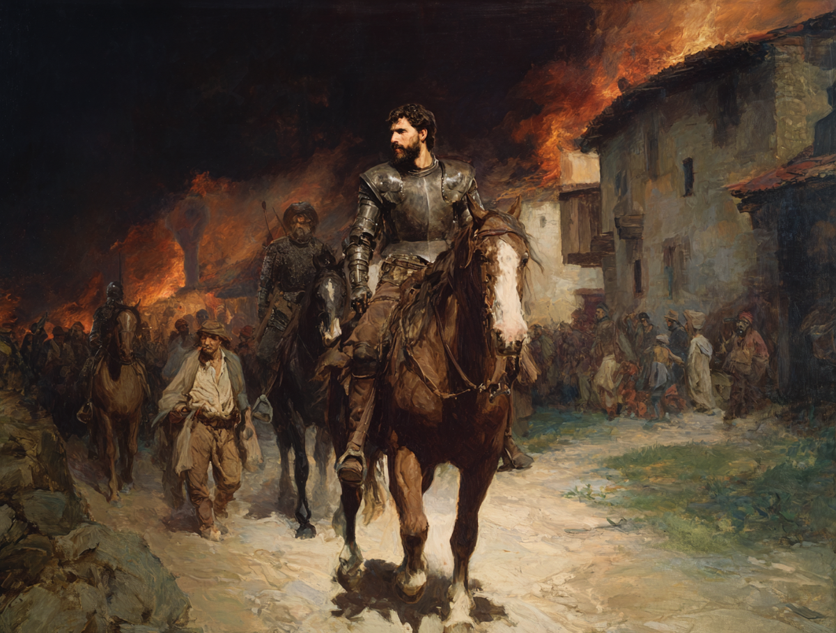 Король Альфонсо I во время набега на один из городов долины Дуэрго.