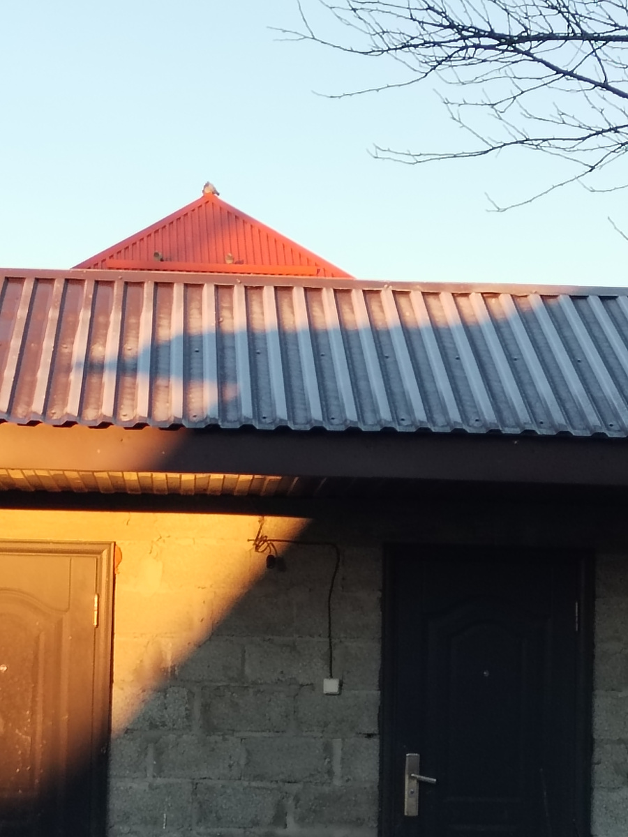 Иней на крыше ранним утром. 